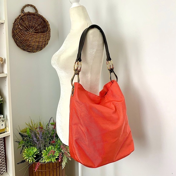 JPK Paris Handbags - JPK Paris Nylon Leather Tote Shoulder Bag Hobo orange